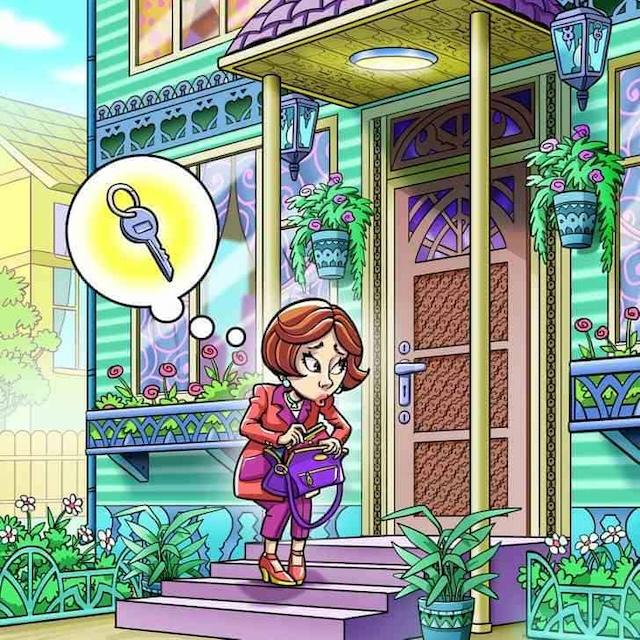 Can you find the hidden key? Look closely before she gives up!